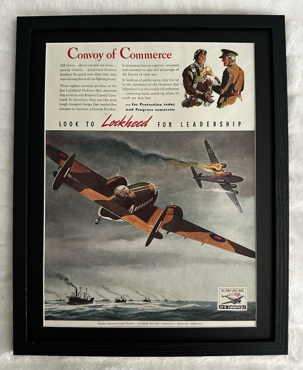 Framed I942 Vintage Original Print Ad Lockheed Aircraft Corporation WWII